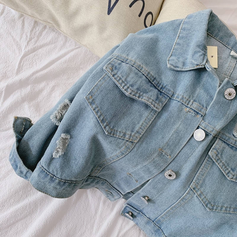 Lente Herfst Kinderen Meisjes Jas Leuke Bloem Borduren Vest Baby Meisje Denim Jassen Tops