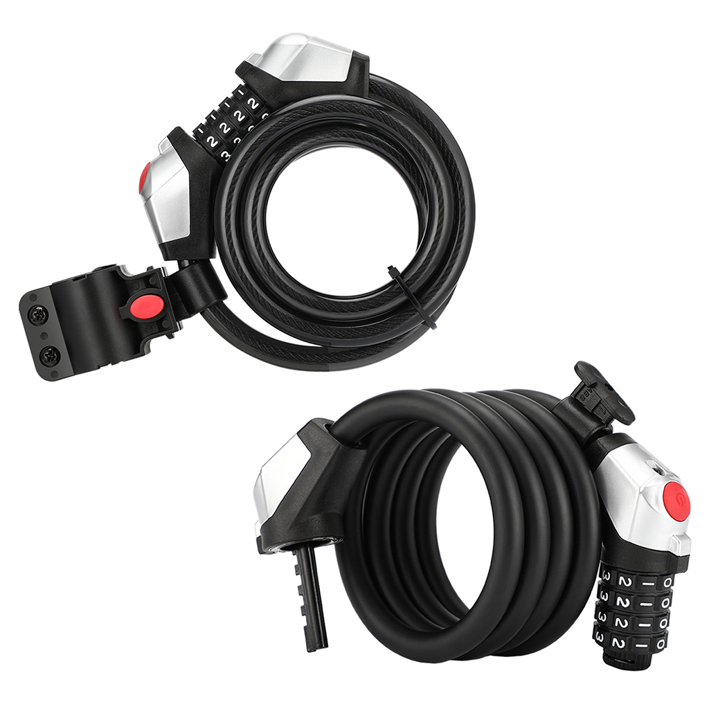 Bike Locks, Cable Lock, Long Coiled Secure Resettable Combo Combination Bike Cable Lock with Mounting Bracket