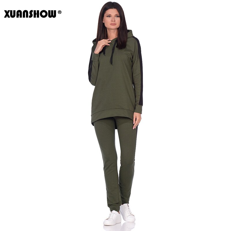 XUANSHOW Autumn Winter Female 2 Piece Set Tracksuit For Women Long Sleeve Long Hoodies+Pants Two Piece Set Outfit Women Suit