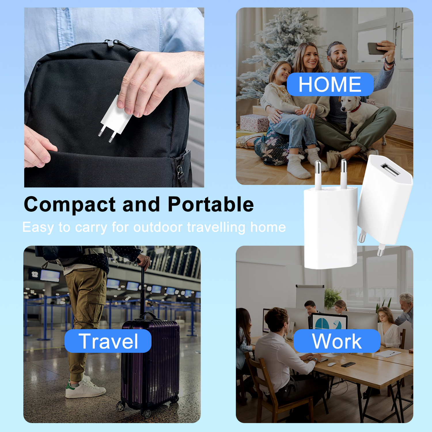 Cargador de pared USB universal 1/2/5PC 5V1A con protección contra cortocircuitos - Enchufe estándar europeo para iPhone