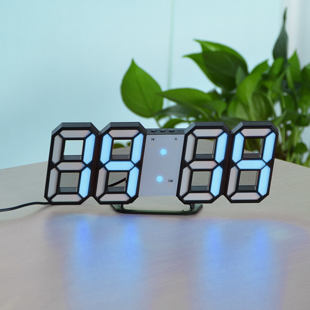 3D Digital Electronic Alarm Clock Hanging Wall Clock 12/24 Hour Calendar Thermometer Snooze Bedroom Desk Office Table Decoration: Blue B
