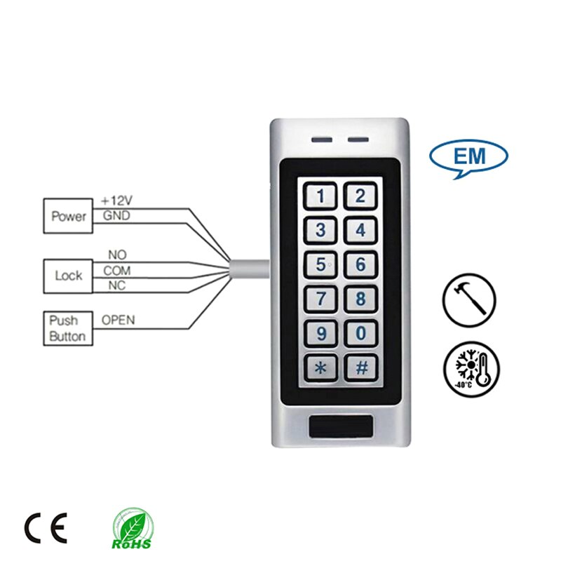 Dual relay Access Control gate opener door lock Keypad RFID Reader controller125KHz Metal Indoor Outdoor