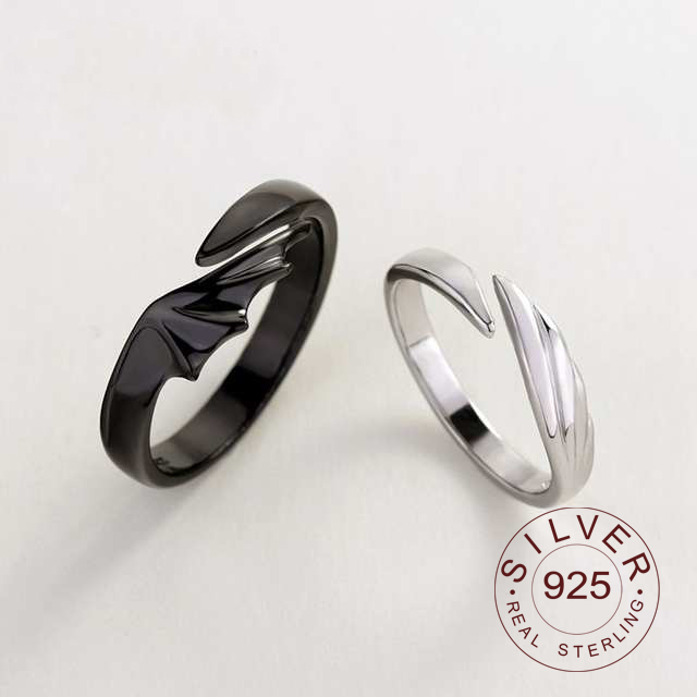925 argent Sterling ange et diable Couple anneaux Original Texture romantique anneaux pour amoureux Festival bijoux