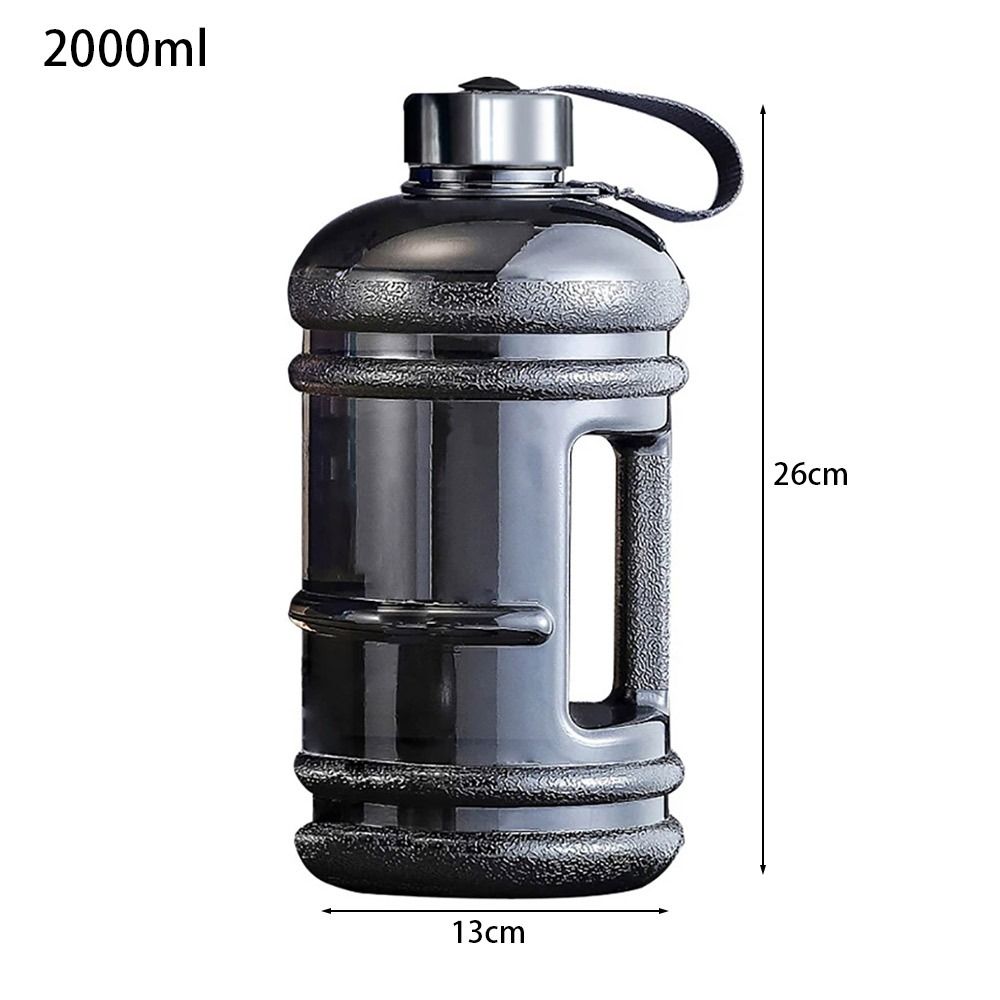 2l store vannflasker med håndtak, bærbar sportsdrikkeflaske, trening, sport, trening, utendørs, treningsstudio, shakerflaske: Svart