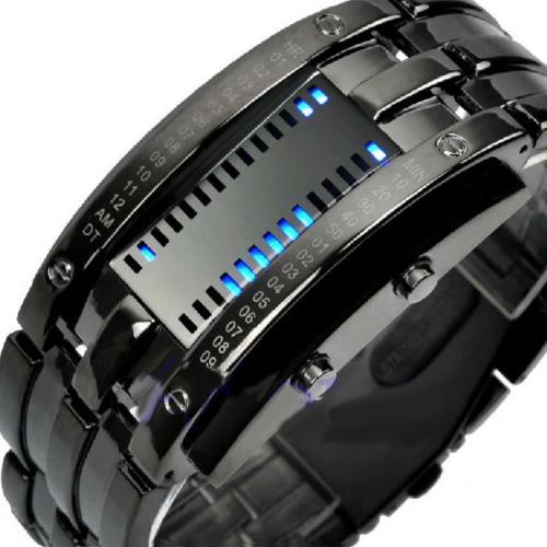 Mode Paar Horloge Mannen Vrouwen Creatieve Rvs Klok LED Datum Armband Binaire Horloge: Woman Black