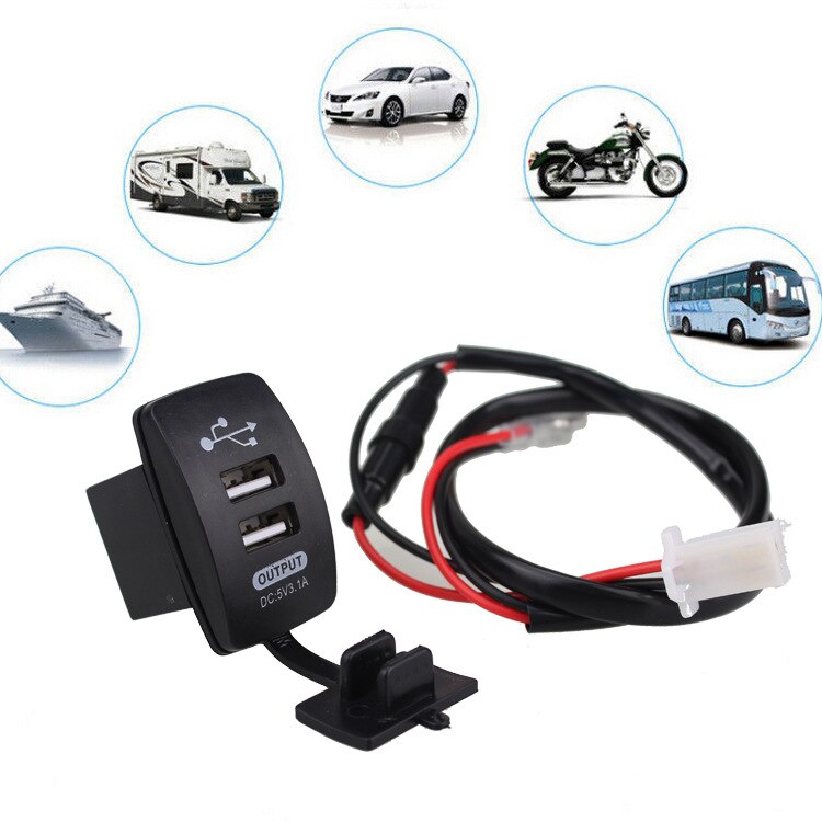 Enchufe cargador USB doble Universal impermeable para el Panel del interruptor DEL COHETE 5V 3.1A para dispositivos Apple/Android, moto, barco, Coche