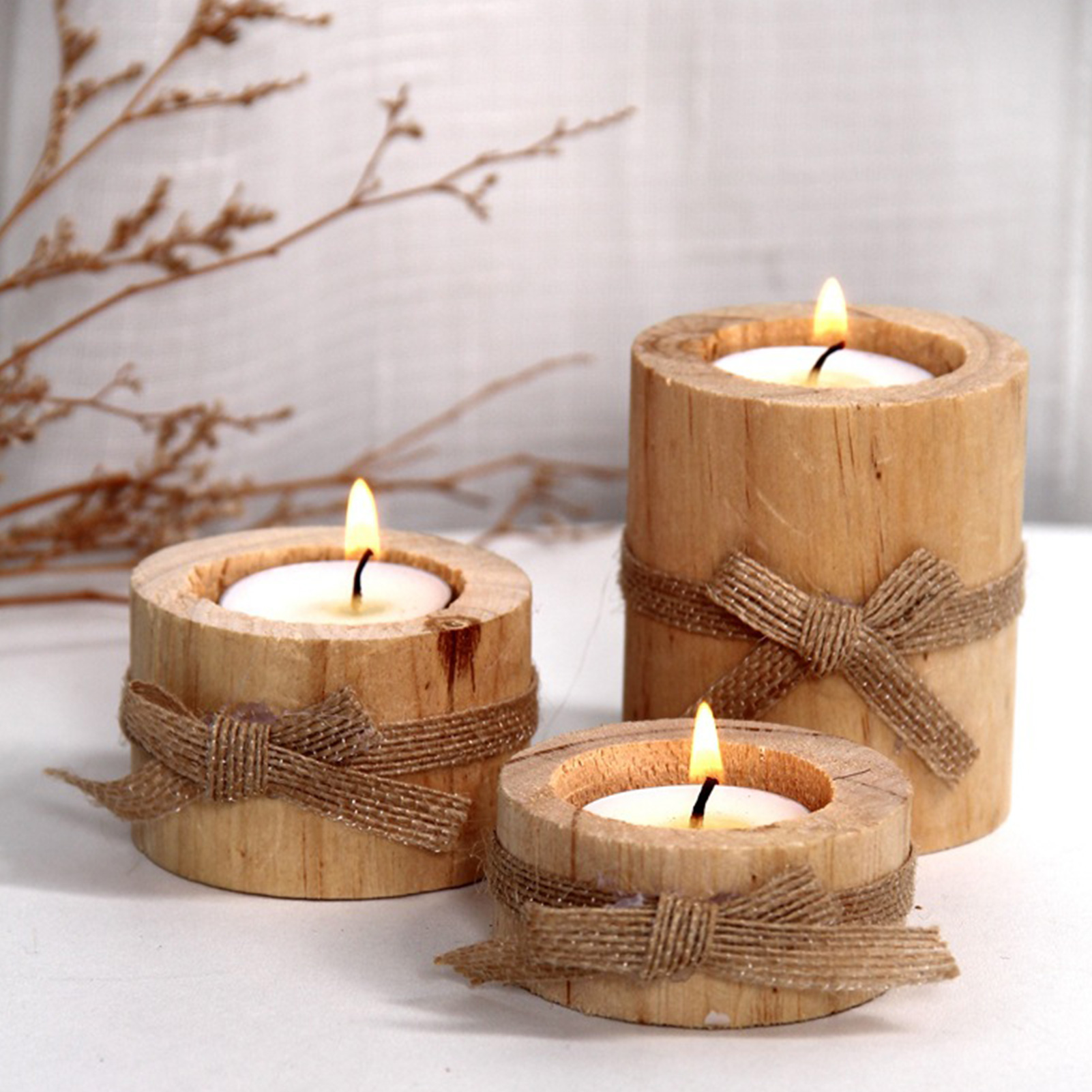 3pcs Natural Pine Wood Candle Holder Wooden Tea Light Candle Holders Succulent Planter for for Wedding Party Birthday Decoration