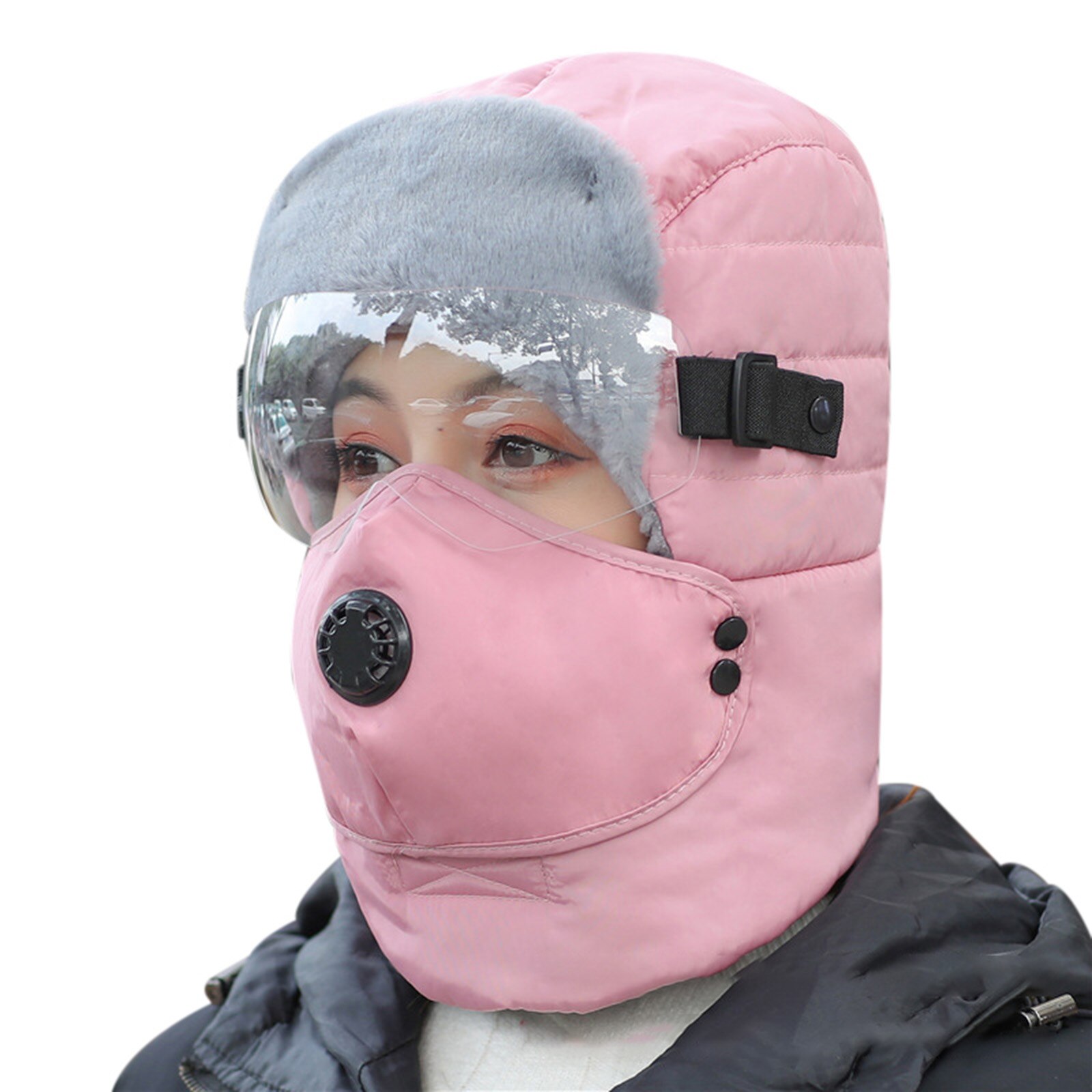 Full Protection Warm Waterproof Winter Hats With/Without Glasses for Riding Bike Motorcycle Outdoor d88: Pink  With Glasses