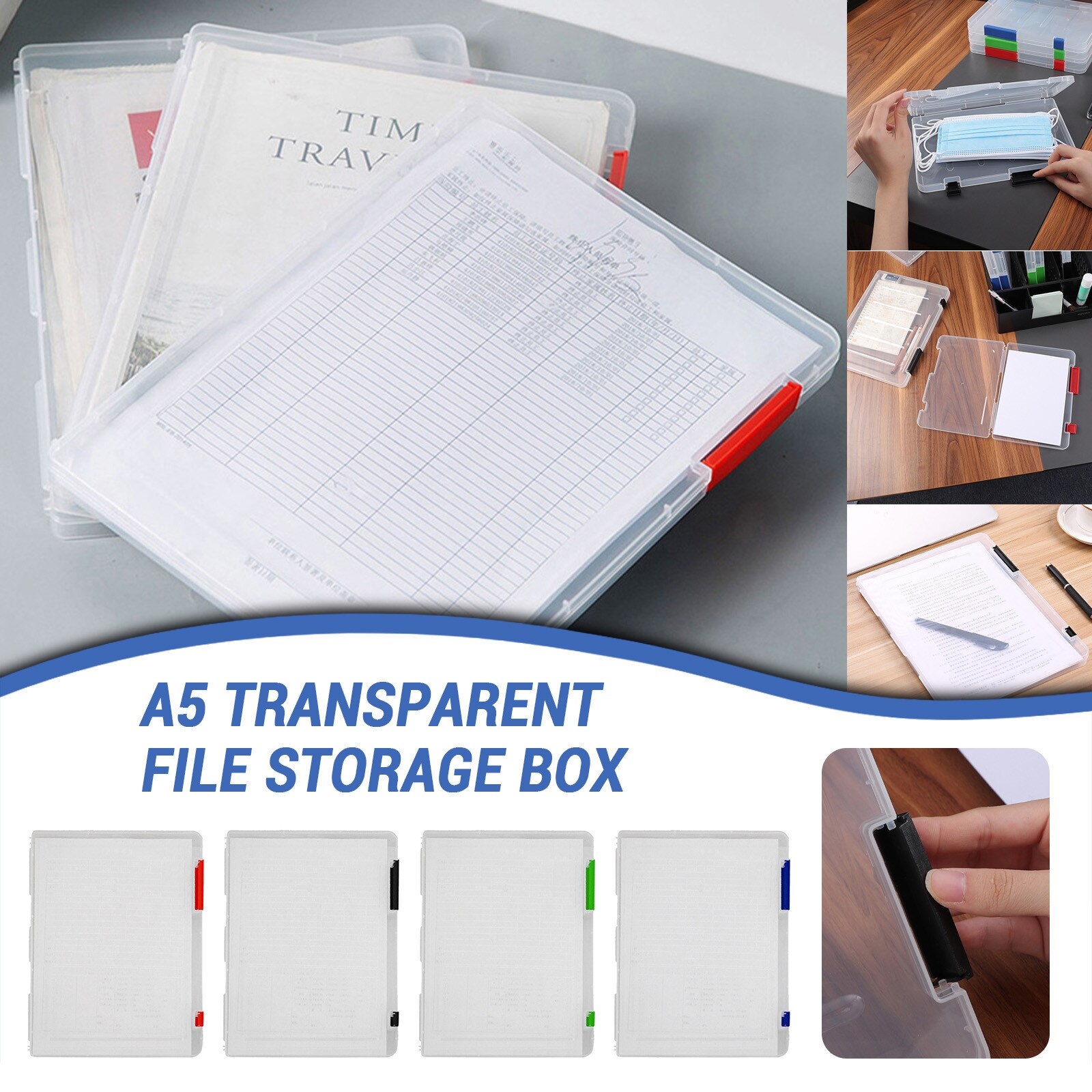 Office Data Opslag Kantoor Map A5 Transparante Opbergdoos Clear Plastic Document Papier Vullen Case Bestand Doos # P30