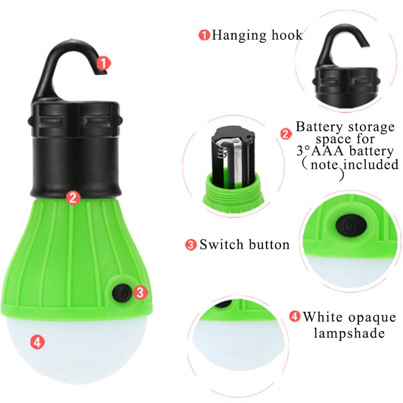Draagbare Outdoor Tent Licht Led Lamp Emergency Lamp Waterdicht Opknoping Haak Zaklamp Camping Lantaarn 4 Kleuren Gebruik 3 * Aaa