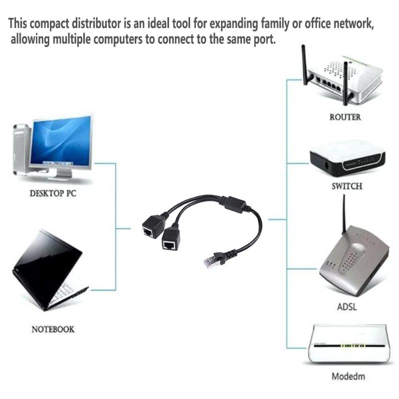 1 to 2 Socket LAN Ethernet Network RJ45 Plug Splitter Extender Adapter Connector Cable Extension Cables for Switch ADSL Router