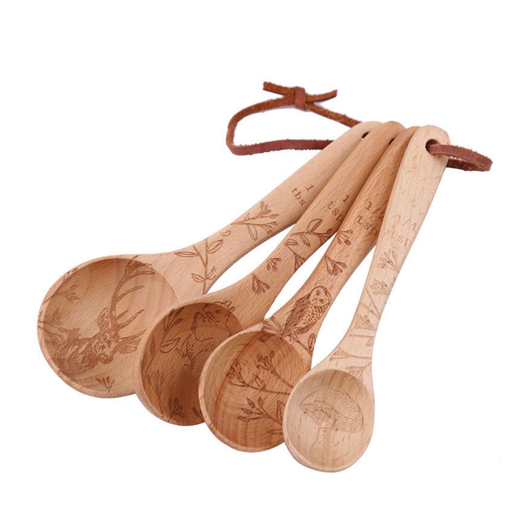 Juego de cucharas de madera Para medir azúcar, especias, sal, utensilios de cocina con patrón de animales pequeños, 1 Juego