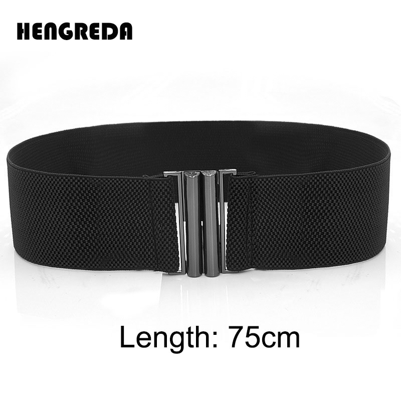 Cinturón elástico para mujeres, negro, ancho, cintura elástica, cinturón para vestido , corsé de cintura a la , hebilla de Metal para pantalones Skrit, 5 Si: 75cm