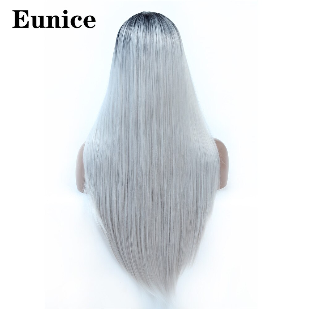 Ombre syntetisk peruk långa raka svarta peruker för kvinnor naturligt svart rött hår peruk mittdel regnbåge cosplay peruker eunice hår: Ombre ljusgrå