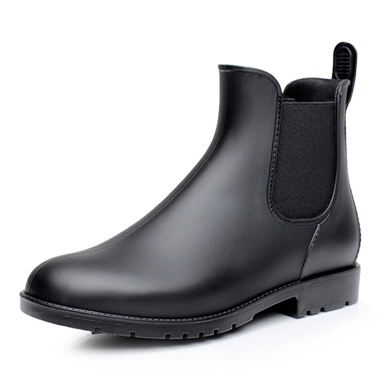Mens Rubber Rain Boots Chelsea Boots Men Casual Slip On Waterproof Ankle Boots PVC Shoes Pointed Toe Low Top Rainboots99: Black / 6