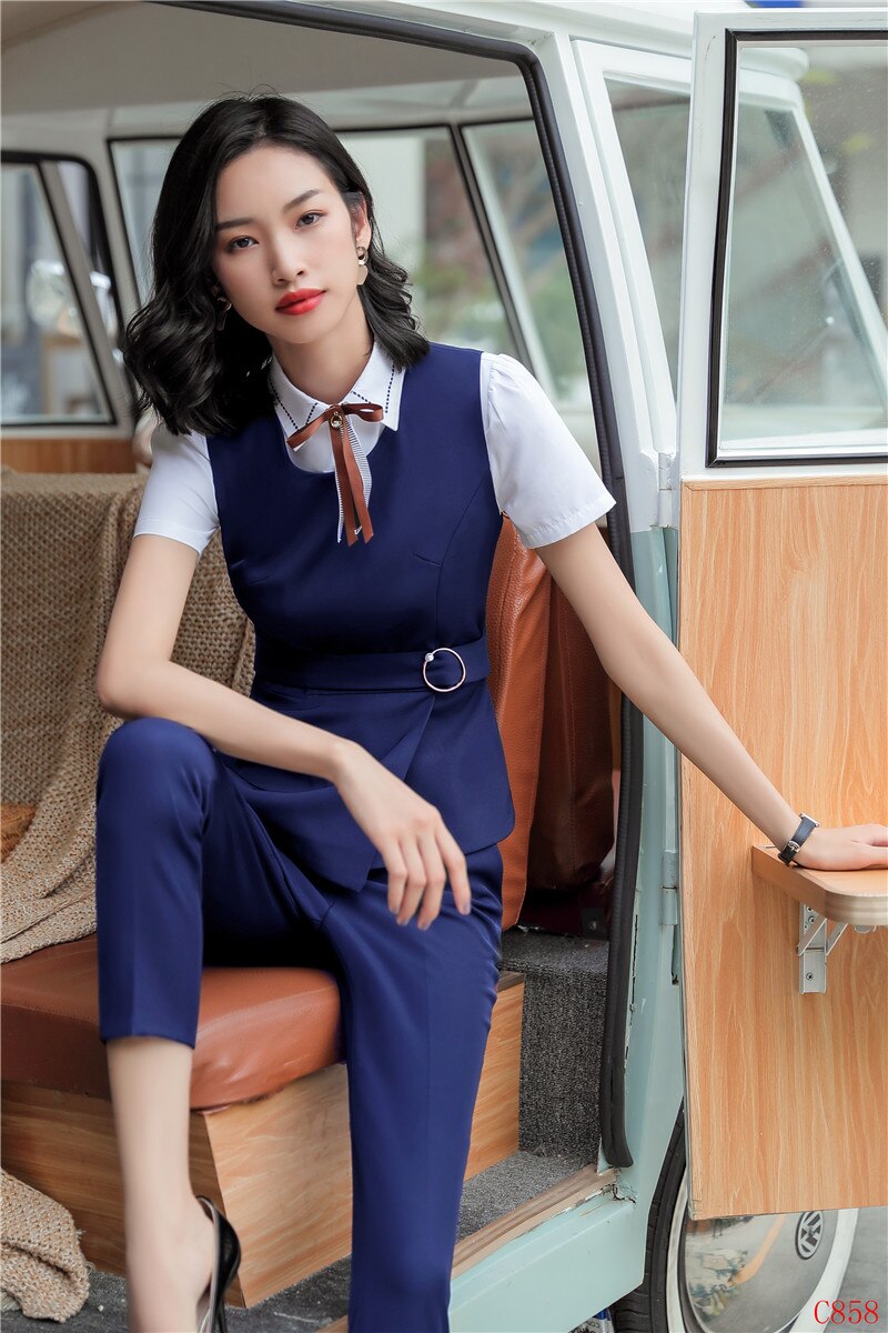 Formal Ladies Black Waistcoat &Vest Women Business Suits with Pant and Top Set Work Wear Office Uniform Styles