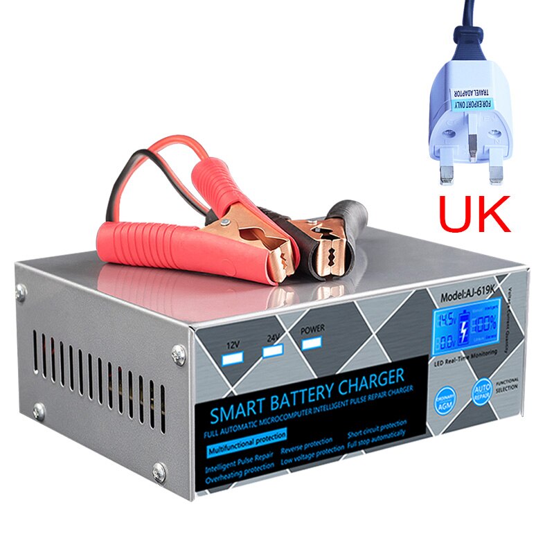 car battery charger pulse repair 12V 24V 15A for lithium iron lead acid AGM start-stop batteries motorcycle auto charger: UK