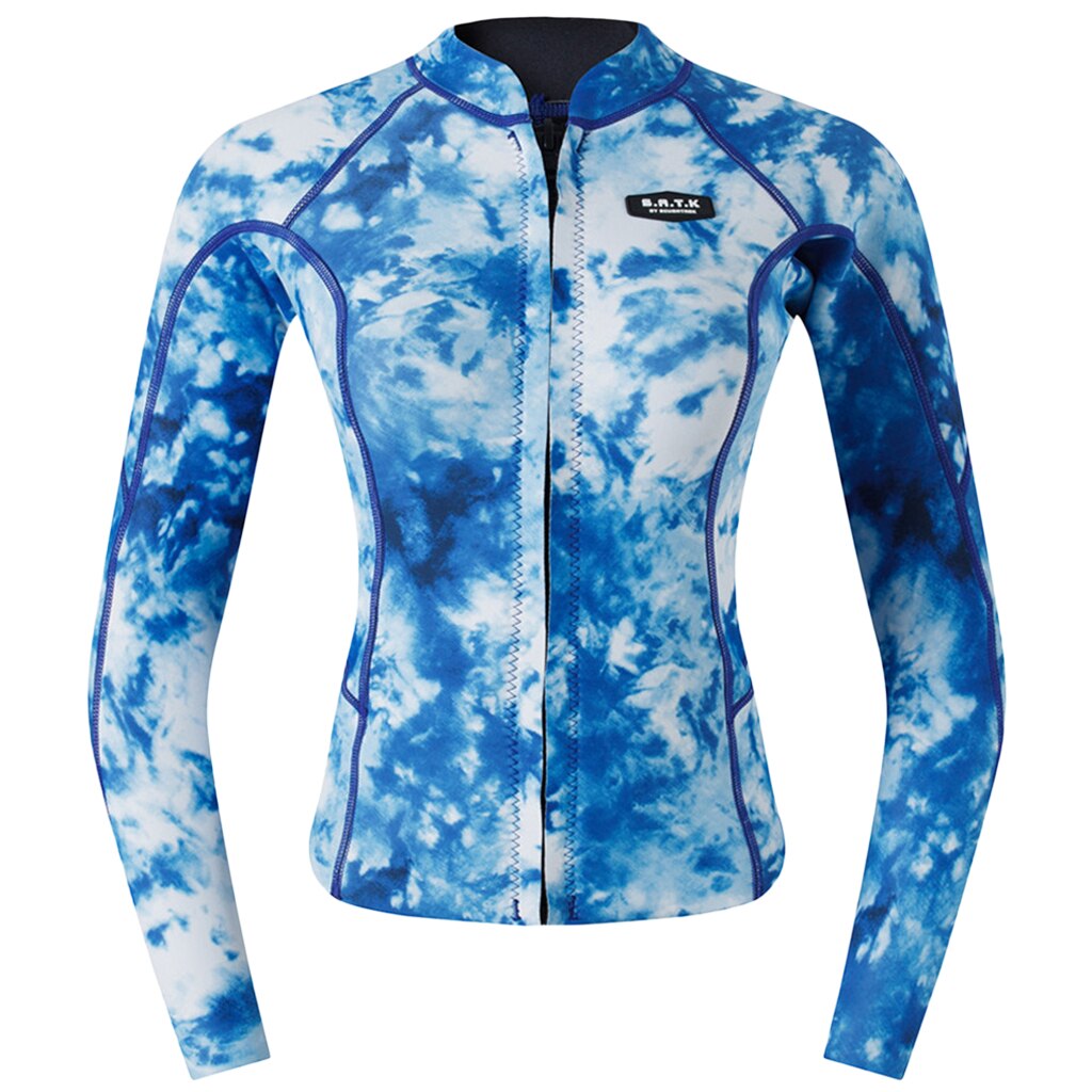 2mm Neopreen Vrouwen Dames UV Zon Bescherming Wetsuit Top Lange Mouw Rits Jas-Warm, super Stretch & Comfortabele: Blue Camo XL 