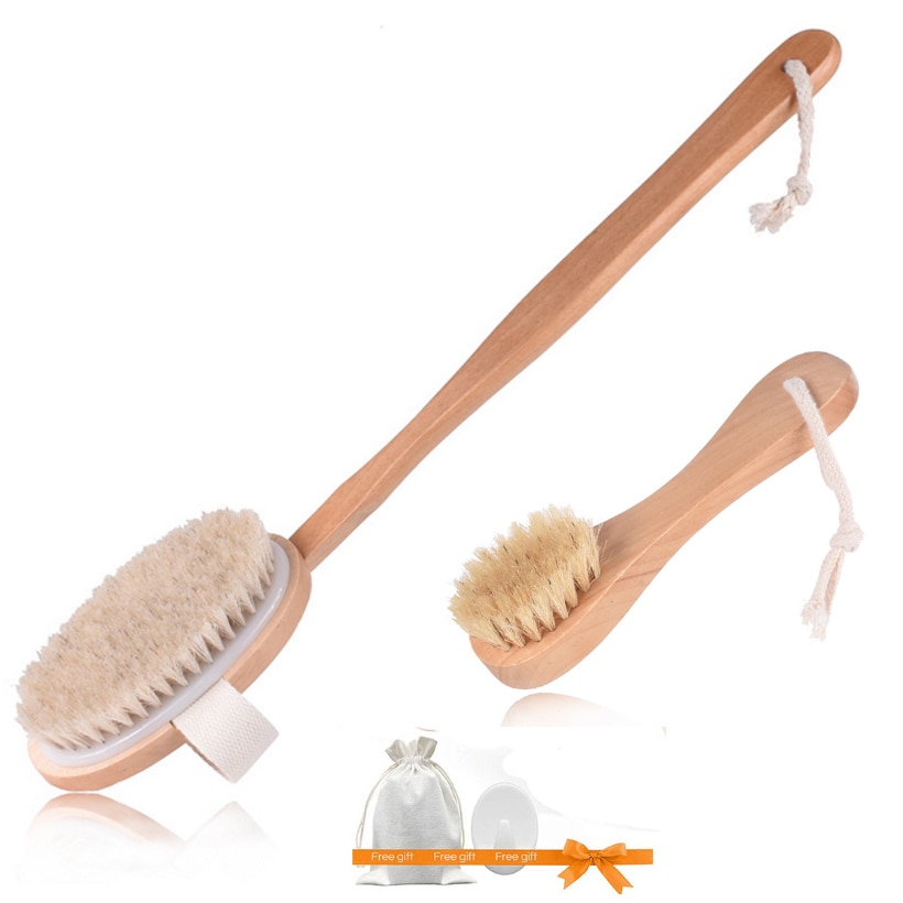Ms Bath brush Exfoliating Natural Horse Mane Bath brush Long Bamboo Handle Natural Wet Shower Brushes SPA Body Massage Brush D40
