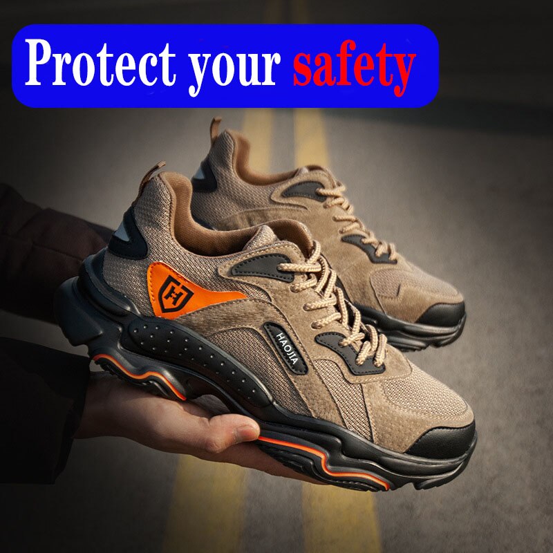 Men's steel-toed work boots safety shoes casual breathable outdoor shoes anti-puncture and comfortable industrial boots