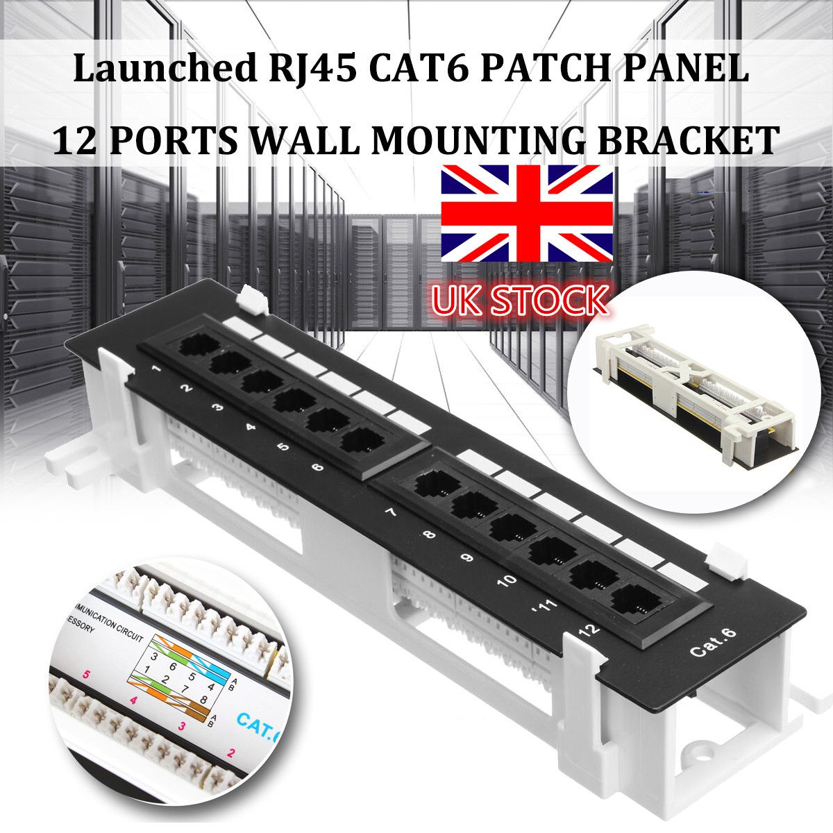 Network Tool Kit 12 Port CAT6 Patch Panel RJ45 Networking Wall Mount Rack with Surface Wall Mount Bracket