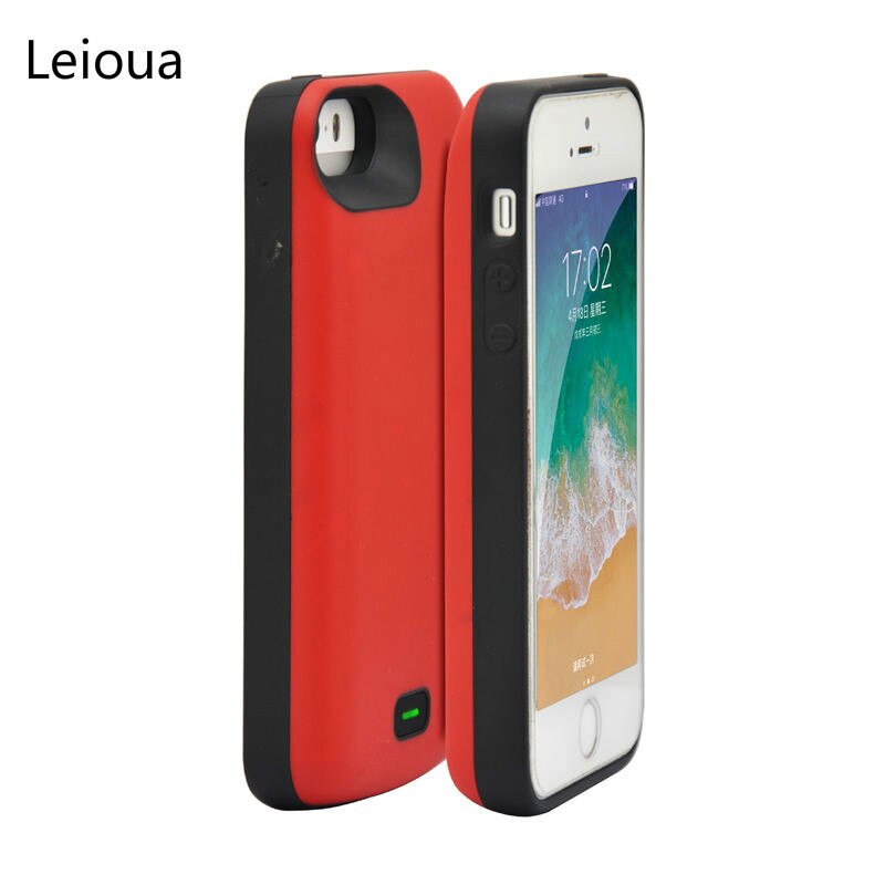 Funda de batería Leioua de 4000mAh para Iphone 5 5S SE 5C, carcasa externa recargable negra para batería externa