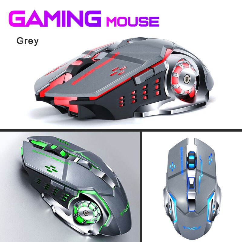 Kabellose gaming-maus, wiederaufladbar, leise, mit kühlender atemlampe, ergonomisch, reaktionsschnell, für laptop, pc, macbook und büro.: Grau