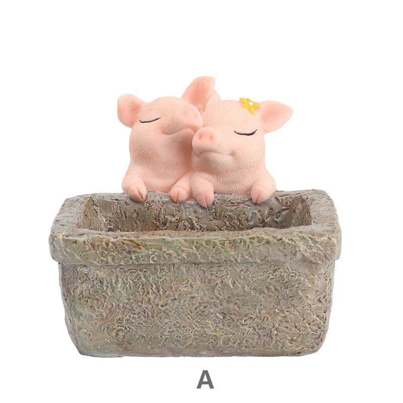 ROZE VARKEN BLOEMPOT Cartoon Dier Planten Hars vaas Succulente Planter Pot Mini Bonsai Cactus Thuis Bruiloft Decoratie Craft: A