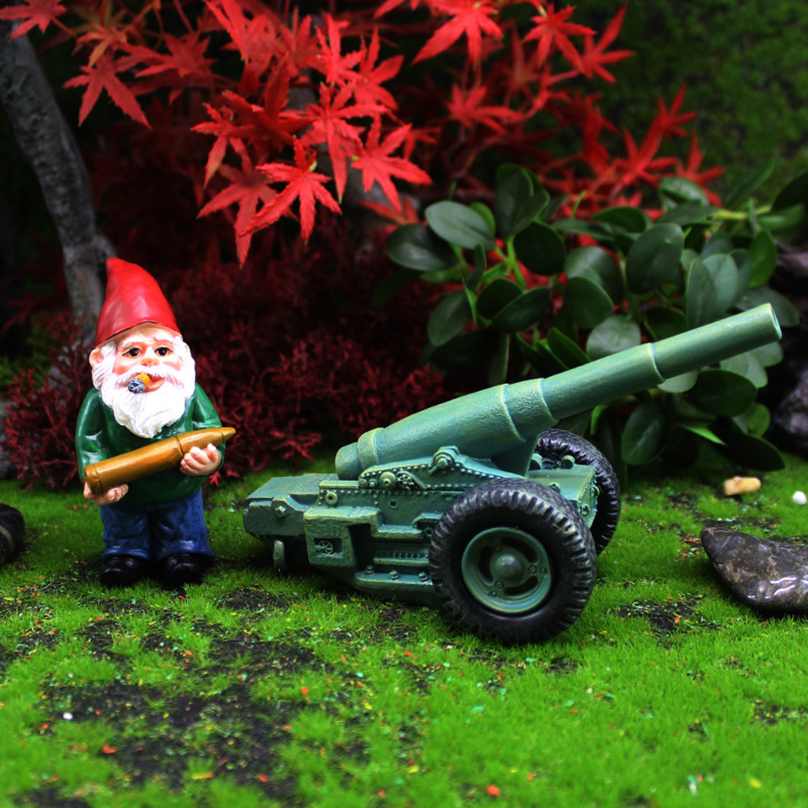 Funny Gnome Ornaments Garden Gnome Statues Resin Dwarf with Cannon Sculpture Yard Decoration Home Garden Statue Decoration