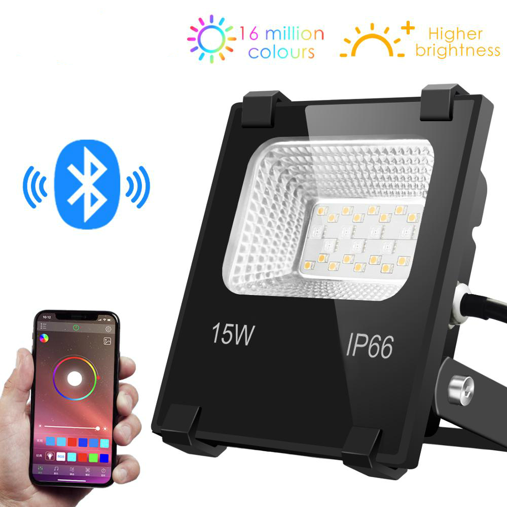 Smart Schijnwerper LED Outdoor Licht RGB 15W Bluetooth4.0 360 APP Groep Controle IP66 Tuin Waterdichte Kleur Veranderende Spotlight