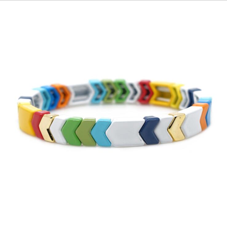 Piastrelle braccialetto Carino Arcobaleno Smalto Borda il Braccialetto di Stirata Variopinto di Nuovo Modo Multicolore Piastrelle Branelli Misti di Surf Della Spiaggia di Gioielli