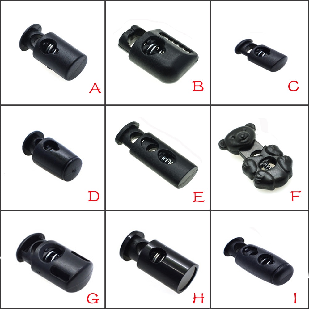 10pcs Plastic Cord Locks Toggle Clip Stopper Cord Buckle Widely Used For Clothing/Backback/ Paracord Black