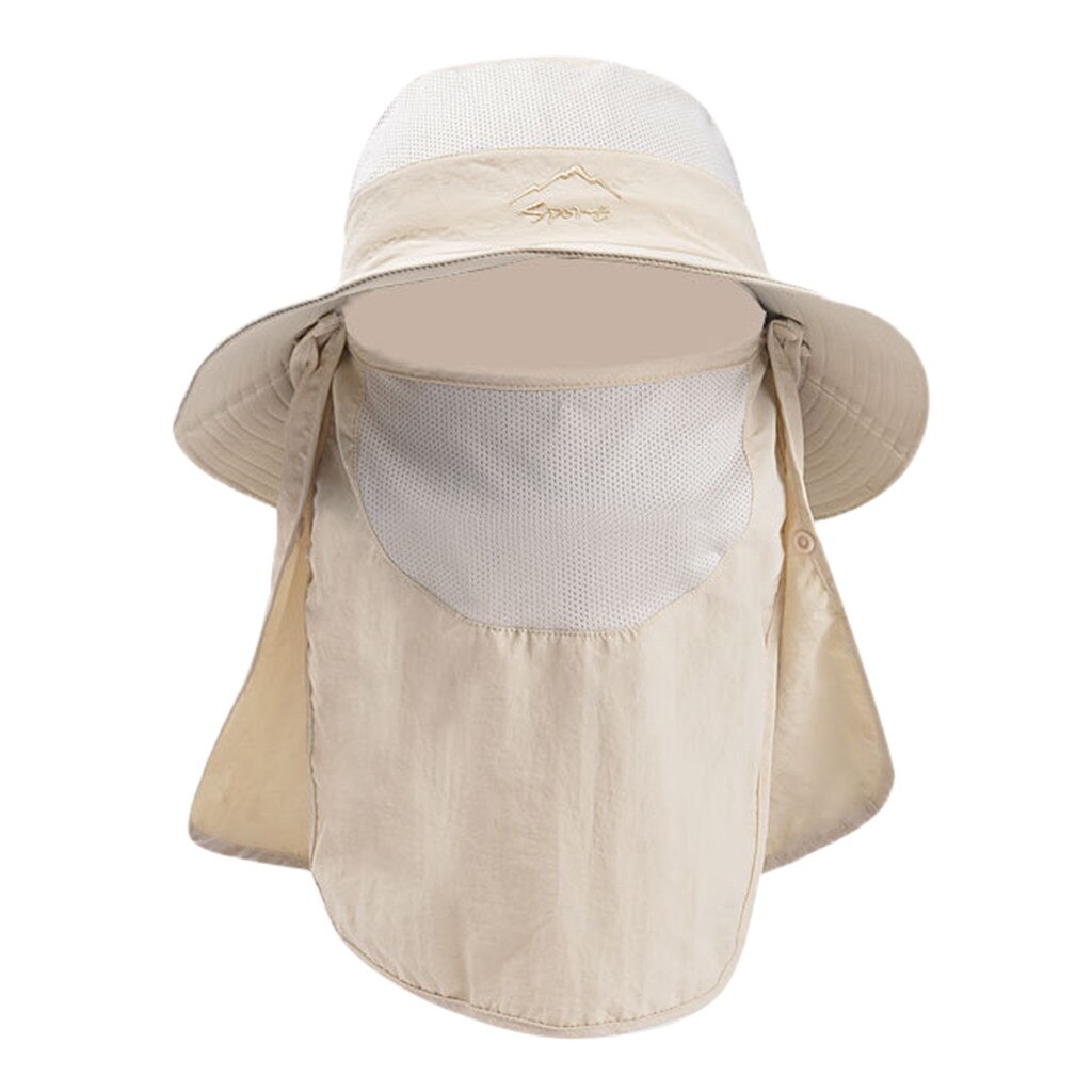 Summer Outdoor Sun Hat Protection Bucket Boonie Cap Solid Adjustable Fishing Hat: Beige