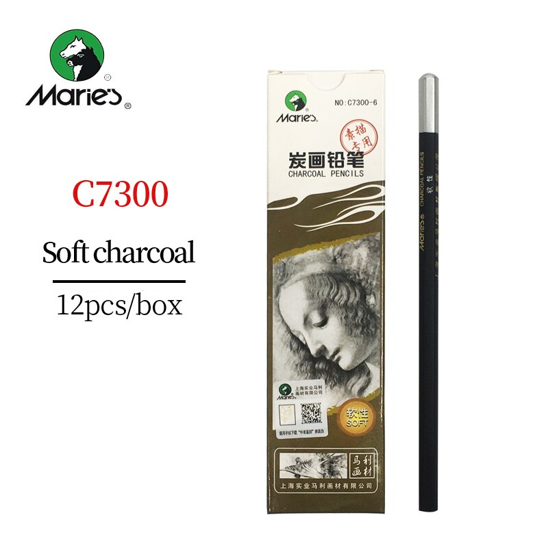 Marie's  c7300 skitser kul/kul blyant 12 stk blød/medium/hård/ekstra blød kul penne malerkunst forsyninger: C7300- bløde -12 stk