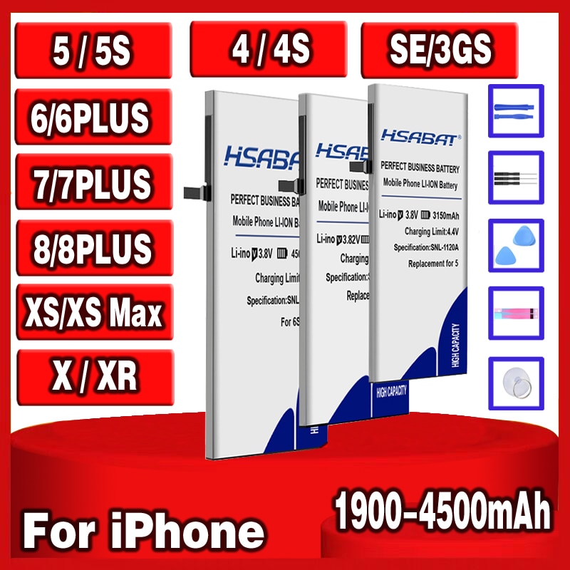 Batería de 100% mAh de gran capacidad para iPhone X XS XR 3GS SE 4 4S 5 5S 5C 6 6S 7 7S 8 8S para iphone 6S plus/7 Plus/8 Plus/XS MAX