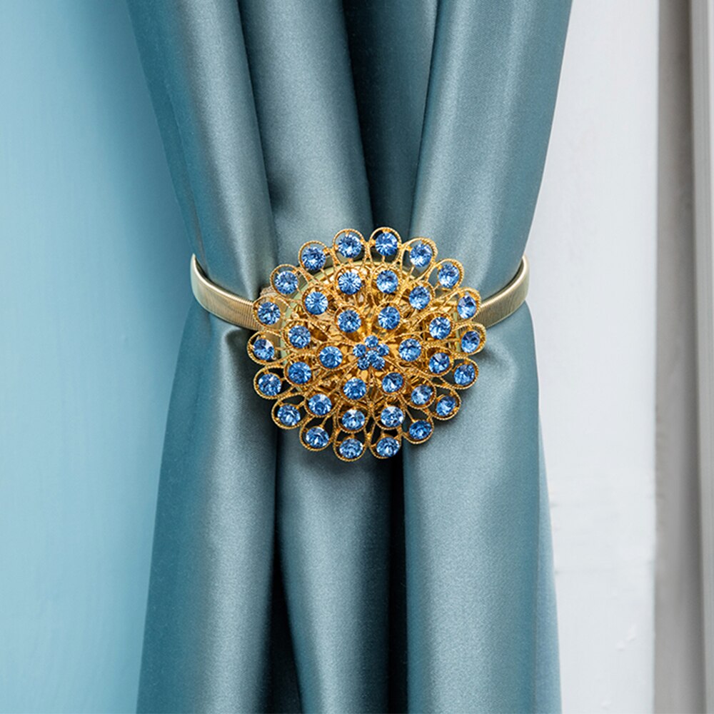 Abrazadera para cortina magnética con diamantes de imitación, hebilla de Metal para cortina con forma de flor, accesorios decorativos para ventana, para el hogar