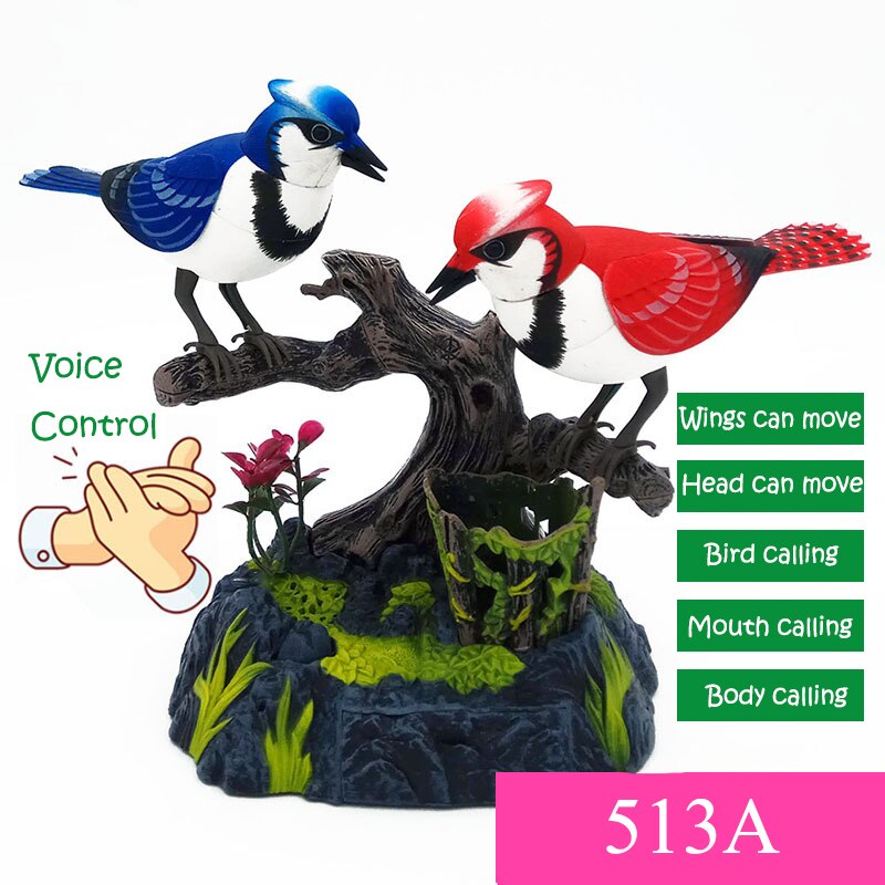 513 Birds Toy Electric Sounding Bird Voice Control Toy Cage Ornament Electric Artificial Birds Toy Singing Birds Home Garden D: 2020202-513A