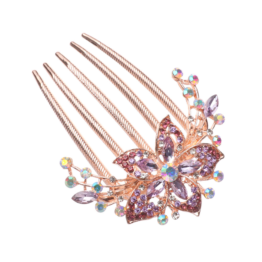 Peine de pelo con diamantes de imitación brillantes para mujer, horquilla de flores incrustadas, accesorios para la cabeza, joyería para el cabello de novia,: Bañado en rodio de imitación