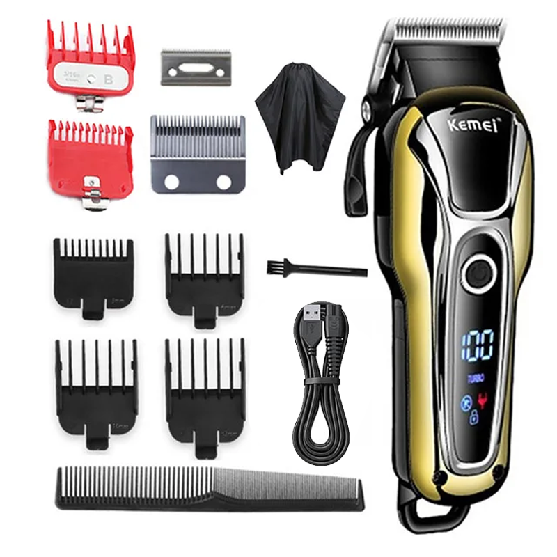 Cortadora de pelo Kemei o cuchilla KM-PG809A cortadora de pelo inalámbrica para hombres máquina cortadora corte de pelo recargable: YELLOW