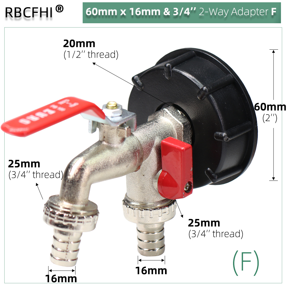 IBC Tote Adapter S60 Coarse Thread x 16mm 1/2'' 3/4'' Water Tank Shut Off Ball Valve Garden Hose Tap Ton Barrel Faucet Connecter: grey