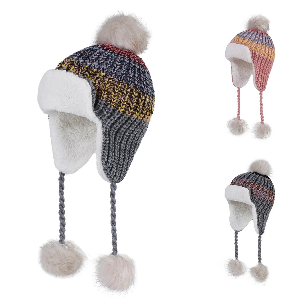 Baby vinter pompon hue strik børne hue til drenge og piger med fleece foring bomber caps til børn
