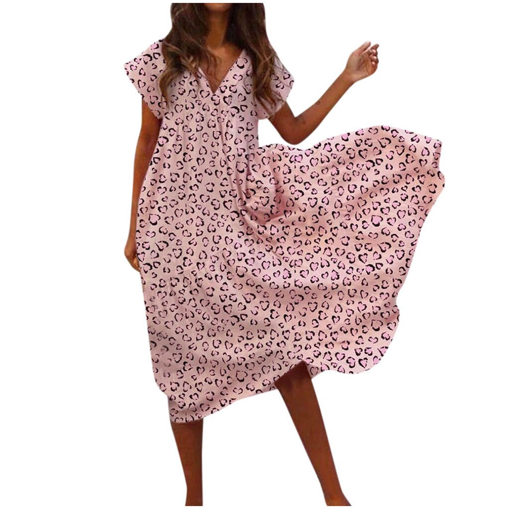 Vestido holgado de manga corta con estampado floral para mujer, vestido de gasa con dobladillo Irregular a media pantorrilla, vestido playero de vacaciones, vestido de tenis: Rosa / 5 XL