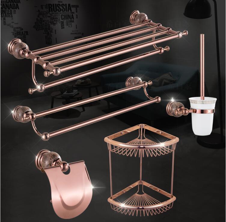 Zestaw akcesoriów łazienkowych z mosiądzu i jadeitu, wieszak ścienny z różowego złota, uchwyt na papier, wieszak na ręczniki, kosz na mydło, wieszak na ręczniki zestaw sprzętu łazienkowego