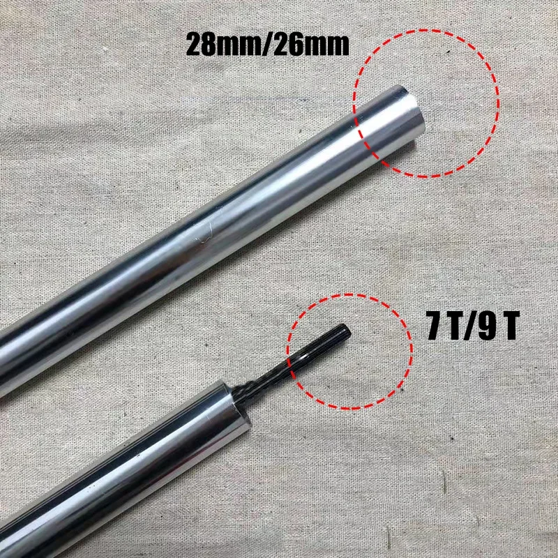 Varilla de extensión de sierra de cadena de ramas altas, tubo de aluminio de 26/28mm, eje de 7/9 dientes, conector rápido, piezas de repuesto para desbrozadora, 75cm
