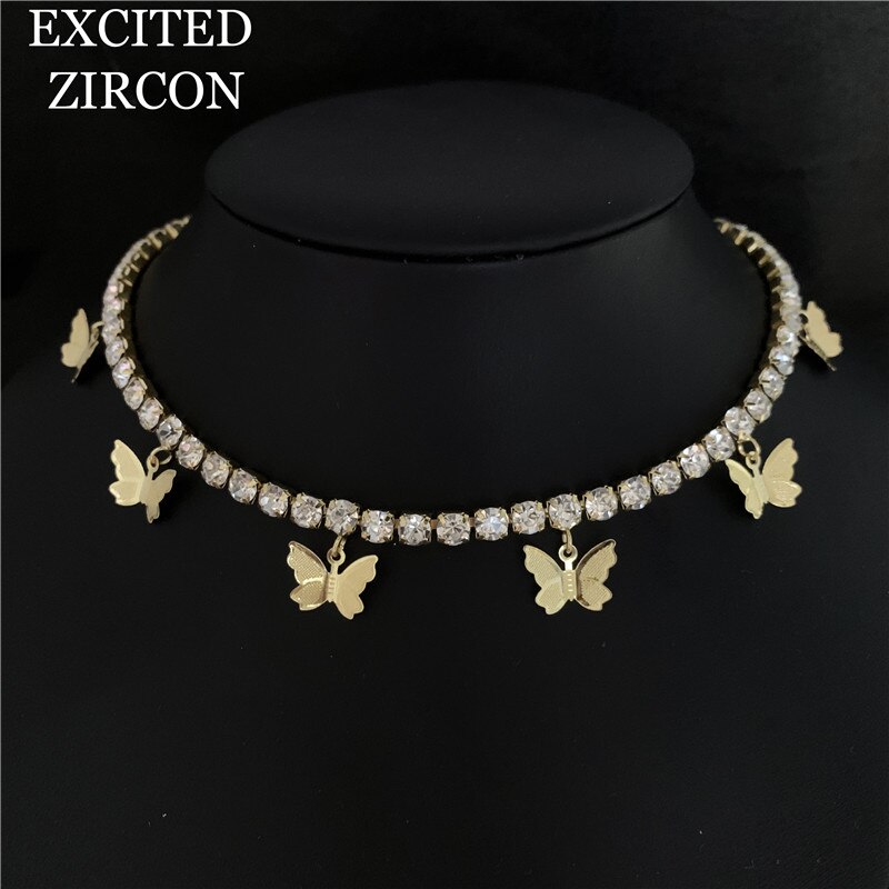Boho strass borboleta charme com corrente de cristal moda colares bijoux para feminino elegante bling cristal gargantilha jóias: 2