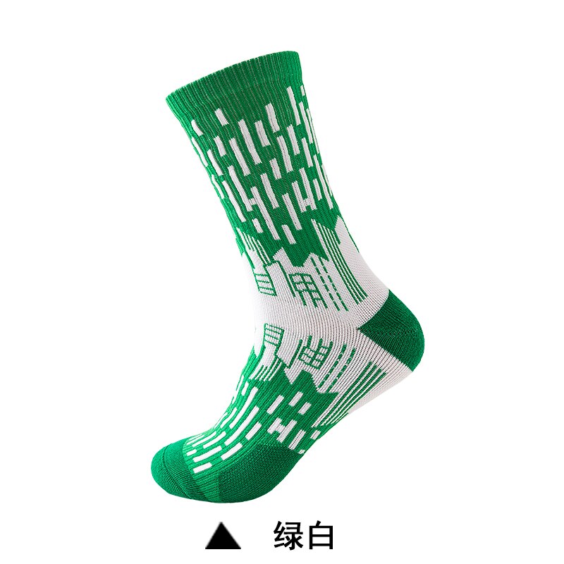 Elite cykelsokker herre tykkere strømpe svedabsorberende basketballsokker udendørs sport fodbold skateboard sokker: Grøn-hvid