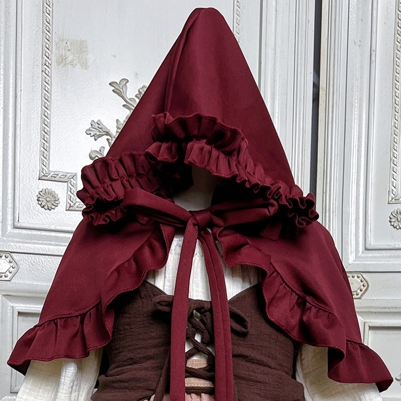 Halloween lolita capa capa capuz xale curto robe amarrado pouco vermelho equitação traje outono inverno doce plissado arco para estudante menina