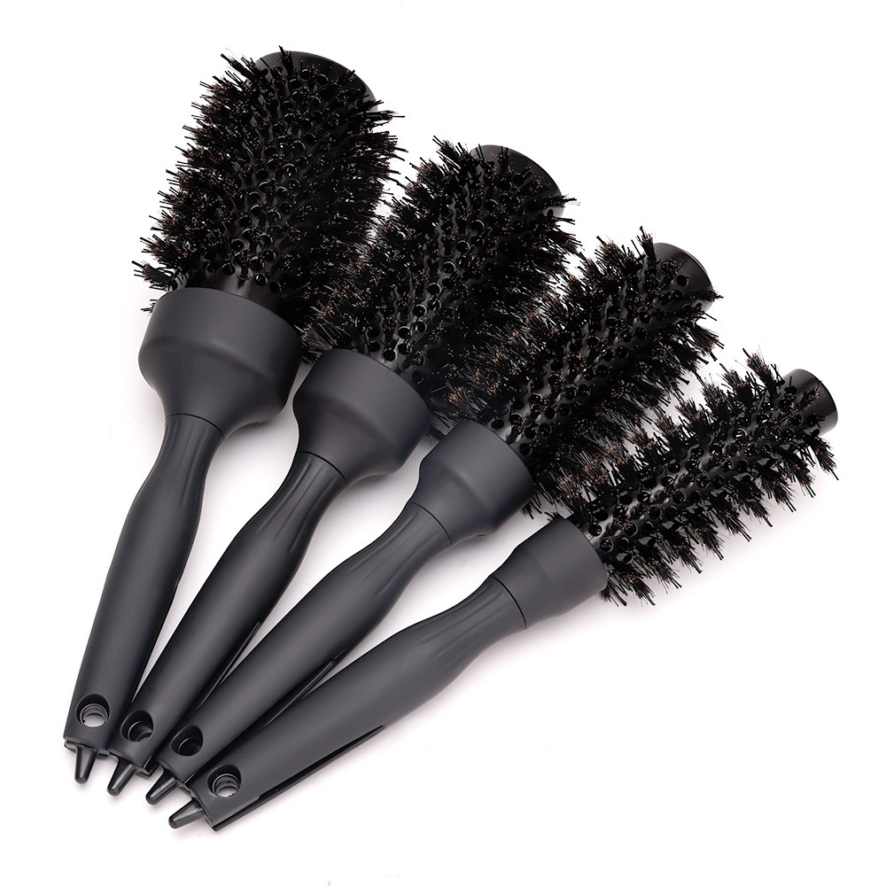 Poignée ronde brosse roulante baril rond avec queue pointue droite sergé peigne à cheveux antistatique noir cheveux friser brosse Salon