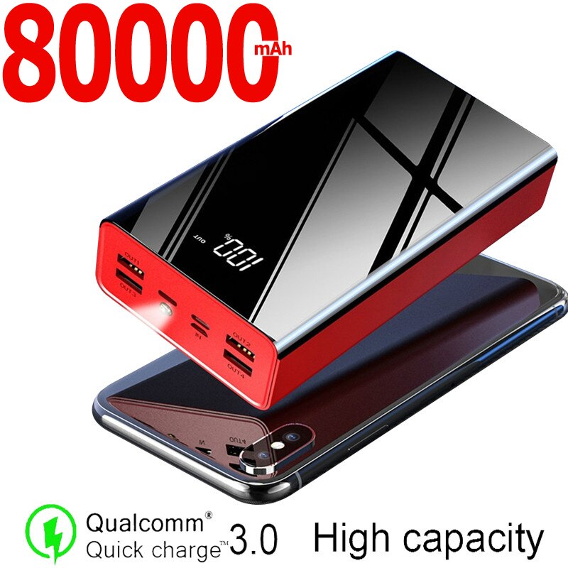 80000 mah power bank stor kapacitet bärbar laddare 4 usb extern batteri port snabb laddning powerbank för xiaomi samsung iphone