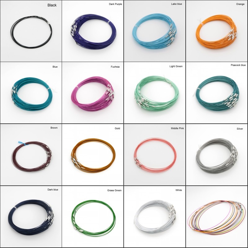 1mm Cable de acero cuerda cadena gargantilla collar joyería DIY hallazgos 10 unids/lote Color mezclado al por mayor